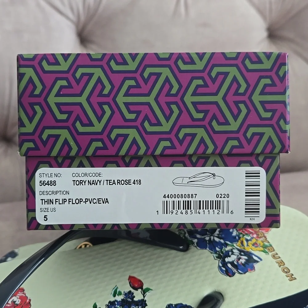Tory Burch flip flop, navy/tea rose, size 5 - Picture 5 of 6
